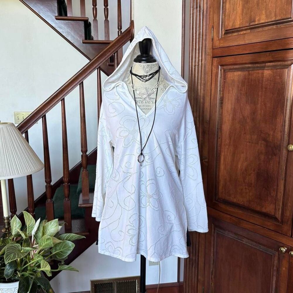 White Swirl Eyelet Coverup Tunic Serene Beachy Boho Chic Summer